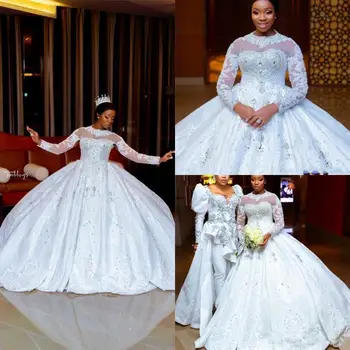 Arābija Plus Lieluma Kāzu Kleitas 2020. Gadam garām Piedurknēm Mežģīnes Fāzēm, Elsojošs Bumbu Kleita Līgavas Dārza Kāzu Kleitu vestido de novia