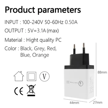 ASV/ES plug 4 porti USB Mobilā telefona Lādētājs 5V 3.1 Ātri Uzlādēt 3.0 Ātra Uzlāde 5 Krāsas Universālo Tālruņa USB Lādētāju Ceļojumu