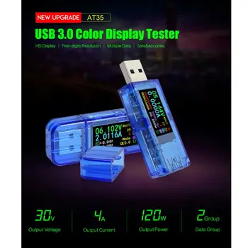 AT35 USB 3.0 LCD Multimetrs Voltmetrs Ammeter Tekošā Metra Power Bank Testeris