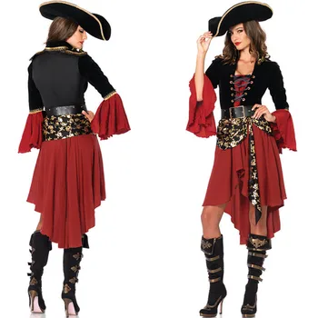 Ataullah Sieviešu Karību jūras Pirāti Captain Tērpu Halloween Lomu Spēlē Cosplay Kostīms Medoeval Gothic Iedomātā Sieviete Kleita DW004