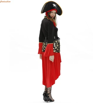 Ataullah Sieviešu Karību jūras Pirāti Captain Tērpu Halloween Lomu Spēlē Cosplay Kostīms Medoeval Gothic Iedomātā Sieviete Kleita DW004