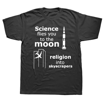 Ateists Zinātnieks Smieklīgi Zinātnes Mušas Uz Mēness Reliģijas Mušas Uz Ēku Vīriešiem O Kakla Īstermiņa Piedurknēm T Krekls