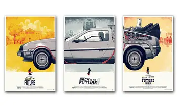 Atpakaļ Nākotnē I II III automašīnu 3pcs kombinācija filmu plakātu drukas zīda auduma drāniņu, sienas uzlīme, Sienas Dekori izdrukāt