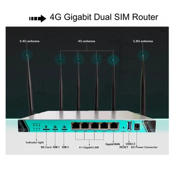 Atslēgt LTE, 3G, 4G maršrutētāju 1200Mbps rūpniecības klases Gigabit router openWRT dual SIM 4GWIFI maršrutētāju, VPN router 4g dual sim kartes