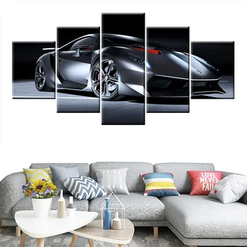 Audekls Gleznas Sporta Auto Lamborghini Sienas Mākslas Regulējumu, Mājas Dekoru, 5 gab HD Drukāt Dekoratīvu Attēlu Dzīvojamā Istaba