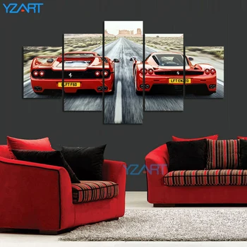Audekls Mākslas Sarkanu Sporta Auto Plakātu Apdares 5 Gabali Ferrari Enzo 5 Krāsošana HD Drukāt Foto Sienas Bildes Dzīvojamā Istaba Dekori