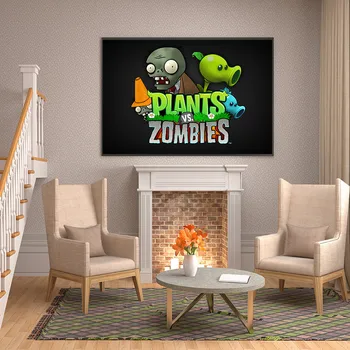 Augi vs Zombies Dārza Kara Audekla Plakāta Sienas Dzīvojamā Istabā, Mākslas Plakātu, Apdares Drukāt Sienas