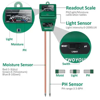 Augsnes PH Mērītājs 3-in-1 Mitruma Sensors Mērītājs Saules PH Augsnes Testu Komplektus Testa Funkcija, Mājas, Dārza Augi, Farm, Iekštelpu un Āra