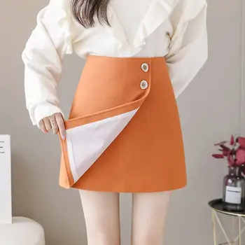 Augsta vidukļa oranža vilnas svārki sievietēm 2020 rudens ziemas korejas-line mini svārki nelegālo femme jupes vilnas saias plus lieluma