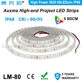 Augstas Jaudas 2835 LED Sloksnes,60LEDs/m,14.4 W/m,IP68,CRI90/95,DC12V/24V,Ūdensizturīgs,Red Green Blue Dzintara Dzeltena, Rozā