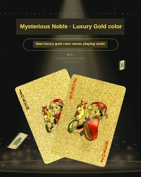 Augstas Kvalitātes 24K Zeltu, Plastmasas Spēļu Kārtis, Izturīgs Ūdensnecaurlaidīgs PET Zelta Folija 54Pcs/Set Klāja Pokera Burvju Kartes