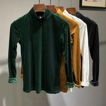 Augstas Kvalitātes 4 Krāsas Ar Atlokāmu Apkakli, Velūrs Saskaņā Tshirt Vīriešu Garām Piedurknēm 2020 Rudens Ziemas Slim Fit Vīriešu T Club Tērpiem Tshirt