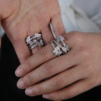Augstas kvalitātes aizdedzes bling 5.A kubiskais cirkonijs (cz) pilns pirksta gredzenu multi gabals tauriņš kāzu gredzeni sievietēm