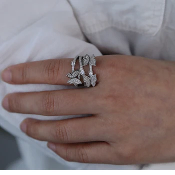 Augstas kvalitātes aizdedzes bling 5.A kubiskais cirkonijs (cz) pilns pirksta gredzenu multi gabals tauriņš kāzu gredzeni sievietēm