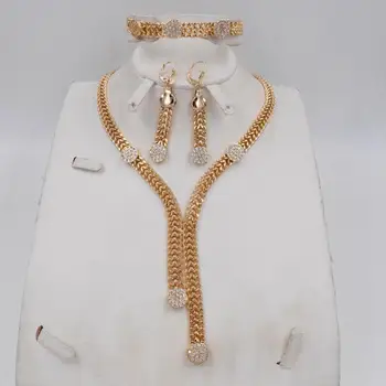 Augstas Kvalitātes Dubaija Itālija 750 Zelta krāsas Rotaslietām LIELS Komplekts Sievietēm āfrikas krelles, rotu modes kaklarota, auskaru komplekts, rotaslietas