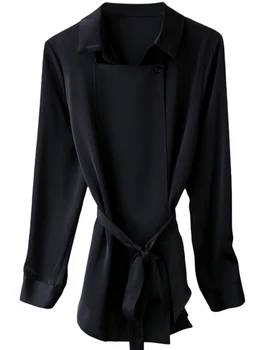 Augstas kvalitātes elegants divu valkā satīna tekstūru garām piedurknēm mežģīnes-up krekls, jaka, vējjaka jaka sievietēm Streetwear