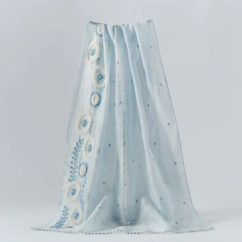 Augstas kvalitātes Japāņu stila roku darbs zils/rozā izšuvums fāzēm pērle zīda, vilnas šalle Šalle izmērs:70*190cm(sausa tīrīšana)