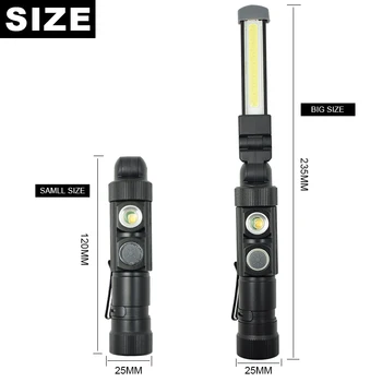 Augstas Kvalitātes Portatīvo COB LED Lanterna Darba Gaismas 5 Režīmi Uzlādējams kabatas Lukturītis Magnēts Lāpu un Lampas Kempingiem Medību, Zvejas