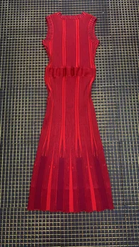 Augstas Kvalitātes Sarkanā Krāsā Bez Piedurknēm Žakarda Bodycon Viskozes Pārsējs Kleitu Elegants Kokteilis Puse Kleitas Vestidos
