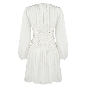 Augstas Kvalitātes Sieviešu Modes V Kakla Kroku Balto Kleitu Dizainere High Street Elegants Mini Vakarā Slavenību Puse Kleita Vestido