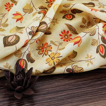 Augstas kvalitātes tīra linu auduma Rudens kleita kleita, jaka un bikses audumiem, Ziediem un augiem drukas auduma šūšanai