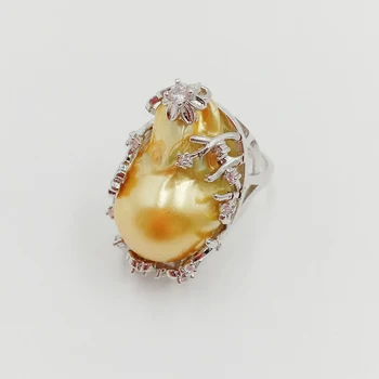 Augstas kvalitātes zelta baroka pērle gredzenu , SALDŪDENS PĒRĻU GREDZENS, liels baroka pērle gredzenu .20x30 mm pērle, apšuvuma zelta krāsā