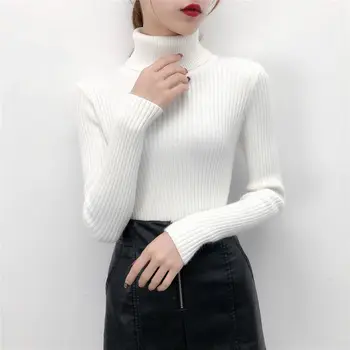 Augstu uzrullētu apkakli Džemperis Sieviete ir Rudens Slim vienkrāsainu Džemperi Sieviešu Visu maču Džemperis Ikdienas Modi, Augsto kaklu Zemāko Krekls