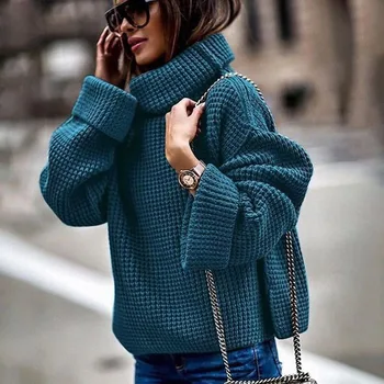 Augstu uzrullētu apkakli Sieviešu Džemperis 2019 Ziemā Silts Irdenas Trikotāžas, Sieviešu Džemperi Gadījuma garām Piedurknēm Dāmas Džemperis, Džemperi apģērbi