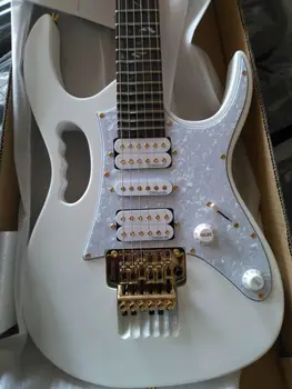 Augstākās kvalitātes balts elektriskā ģitāra 21. līdz 24. frets arī robotu ģitāra visiem zelta aparatūras bezmaksas piegāde 7V ģitāra