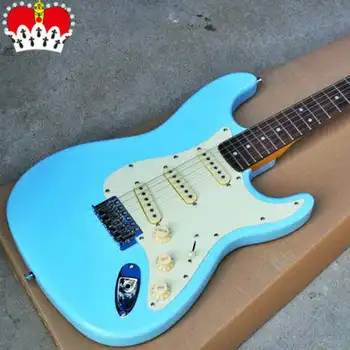 Augstākās kvalitātes FPST-1059 gaiši zilā krāsā ciets ķermenis balts pickguard elektriskā ģitāra, Bezmaksas piegāde