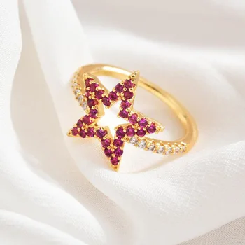 Augstākās Kvalitātes Modes Zelta Pārklājumu Violeta Sarkana Zaļa Zvaigzne CZ Gredzens Sievietēm Astes Pirkstu Šarnīrs Rotaslietas