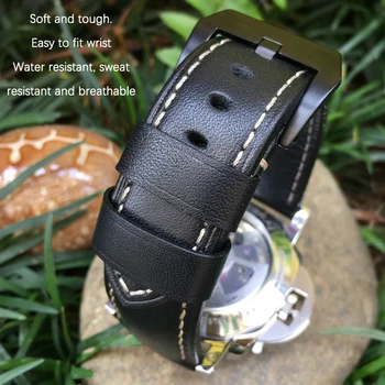 Augstākās Kvalitātes Īsta Āda Teļāda 24mm Watchband Piemērots PANERAI LUMINOR Pulksteņu Siksniņas Mīksta Aproces, Melna Sprādze Bezmaksas rīki