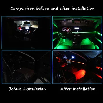 Auto EL Neona Sloksnes 6M Skaņas Kontroles Gaismas RGB LED Dekoratīvās Auto Apkārtējās Gaismas Auto Atmosfēru Lampām Ar 12V Vieglāks&USB Līniju