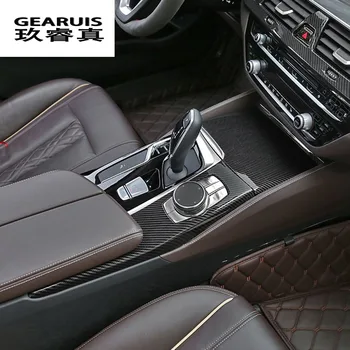 Auto Stils BMW 5 Sērijas G30 G38 Centrālā kontrolēt Pārnesumu Pārslēgšanas Panelis Multivides Handrest Oglekļa šķiedras Auto Ietilpst Uzlīmes Apdare