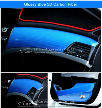 Auto Stils spīdīgo zilā 5D oglekļa šķiedras vinila plēve oglekļa šķiedras auto wrap lapa filmiņa instruments, Auto uzlīmes Decal