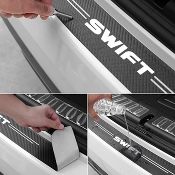 Auto uzlīme stumbra aizsardzības apdares modifikācija, lai novērstu skrāpējumus Oglekļa šķiedras ādas tekstūru, Lai Suzuki SWIFT Piederumi