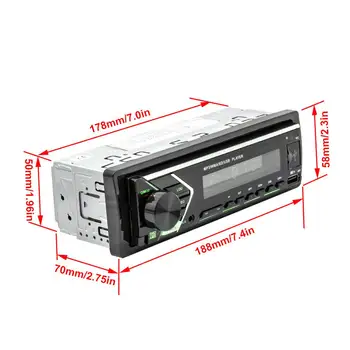 Automašīnas Bluetooth Stereo MP3 Atskaņotājs Vienā Din brīvroku Zvanīšana USB/Aux-in/FM Radio Uztvērējs ar Krāsainām Gaismām 12V