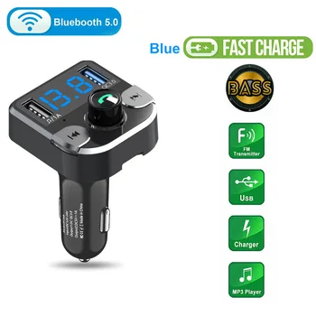 Automašīnas FM Raidītājs Bass Aux Modulators Bluetooth 5.0 Brīvroku Automašīnas Komplekts Auto Audio MP3 Atskaņotājs Ar 3.1 Ātru Dual USB Lādētājs