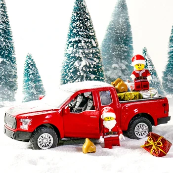 Automašīnas Modelis, Metāla Transportlīdzekli, Ar Noņemamiem Riteņiem, Sarkanu Kravas Ziemassvētku Un Jaunā Gada Apdare, Preces Bērniem
