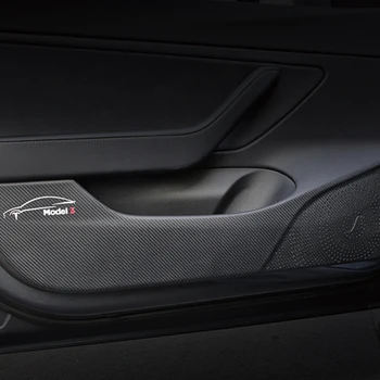 Automašīnas salona Durvju Anti-kick Uzlīme Aizsargs Ādas Pad Oglekļa Šķiedras Modificētu Apdarei Tesla Model 3 Auto Piederumi