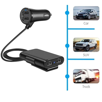 Automobiļa Ātro Lādētāju QC3.0 ar 4 USB Interfeiss Ātrās Uzlādes pagarinātāja Vads Mobilo Telefonu Universālo Auto USB Fast Charger