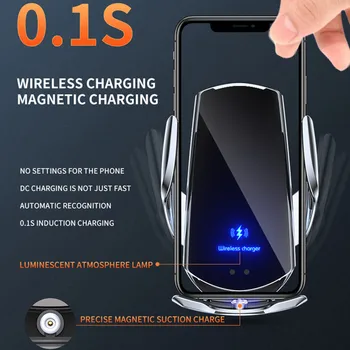 Automātiskā 15W Ātrs Auto Bezvadu Lādētājs Samsung S20 S10 iPhone 12 Pro Max 11 XS XR Magnētisko USB Infrasarkano staru Sensoru Tālruņa Turētājs