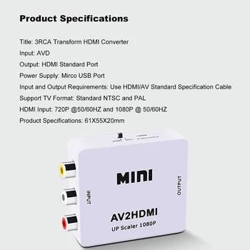 Av2Hdmi 3RCA HDMI Pārveidotājs ovg Hdmi Pārveidotājs Adapteris, AV CVBS Lodziņā 1080P Video AV2HDMI Pārveidotājs HDTV PS3 PS4 DVD PC