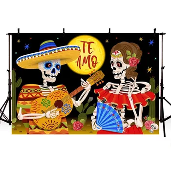 Avezano Fons, Fotogrāfijā Fona Dia DE Los Muertos Mexican Sugar Skull Dienā, Dead Dress-up Puse Baneri Apdare