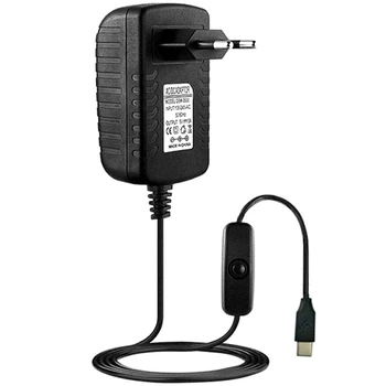 Aveņu Pi 4B Barošanas 5V 3A Tips-C Strāvas Adapteris ar ON/OFF Slēdzis USB-C Lādētājs ES Plug