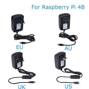 Aveņu Pi 4B Barošanas Strāvas Adapteris 5V 3A Tips-C USB US/UK/AU/ES Lādētāja Kontaktdakšu PSU Jauda Aveņu Pi 4 B Paraugs