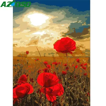 AZQSD Bezrāmju DIY Eļļas Glezna Ziedu Bildes Ar Numuriem Uz Audekla Sienas, Attēlus Sky Sienas Māksla Mājās Apdare K204