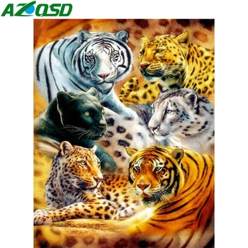 AZQSD Dimanta Glezna, Leopard, Tiger Pilnu Kvadrātveida/Apaļā Dimanta Urbšanas Izšuvumi Dzīvnieku Rhinestones Dāvanu, Mājas Dekoru Cross Stitch