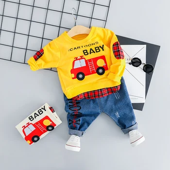Baby Boy Ikdienas Auto Drēbes, Uzstādīt Jaunākās Pavasara Karikatūra Apģērbu Toddler Burtu T krekls + Jean Bikses Apģērbs 1 2 3 4 Gadiem