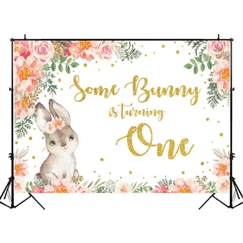 Baby Duša Fons, Dažiem Bunny ir Pagrieziena Viena Fotogrāfija Fona Akvarelis Ziedi Flash Zelta Dot Puse Banner Backdrops